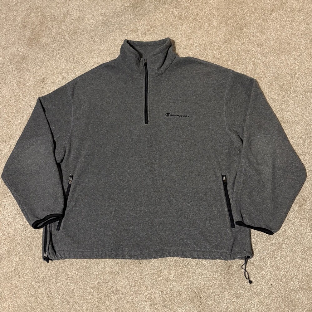 Vintage Champion Fleece Mens size XL 1/4 Zip Outdoor Jacket Pullover Gray 90s